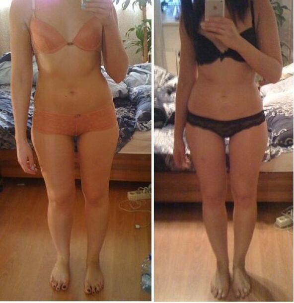 Ένα κορίτσι πριν και μετά την απώλεια βάρους σε ιαπωνική δίαιτα σε 14 ημέρες